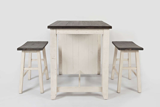 Madison County Vintage White 3 Piece Counter Height Set with Storage Table and Scoop Stools