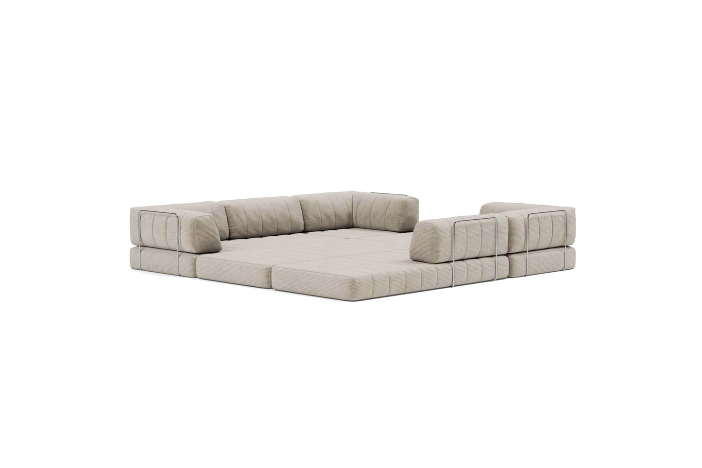 CozyPad Sleeper Sofa Corner with Arms, Corduroy Beige - Modular Convertible Sofa Bed