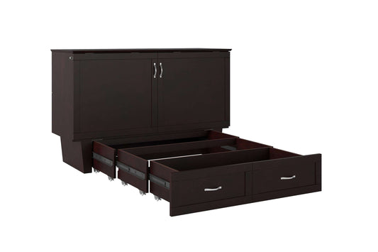 Chelsea Mid-Century Modern Queen Solid Wood Murphy Bed Chest w/Mattress in Espresso - Space-Saving Cabinet Bed