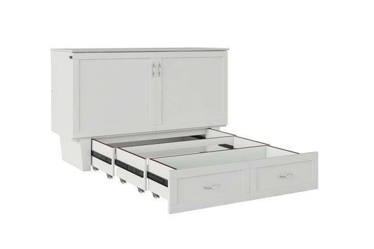 Chelsea Mid-Century Modern Queen Solid Wood Murphy Bed Chest with Mattress in White by AFI Furnishings