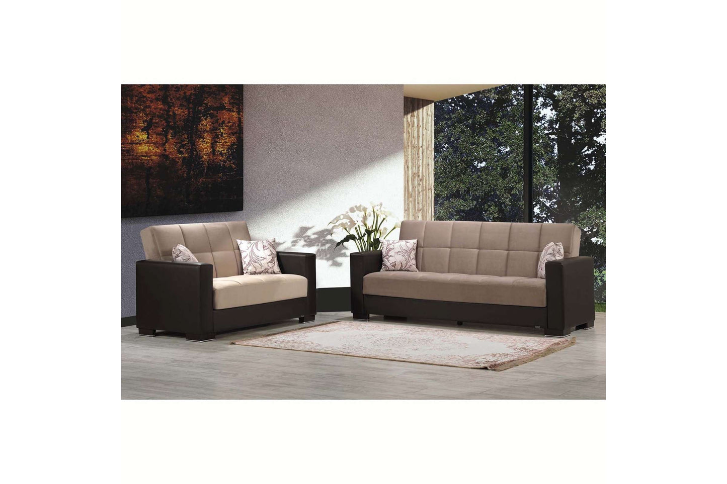 Classic Sand/Brown Convertible Loveseat