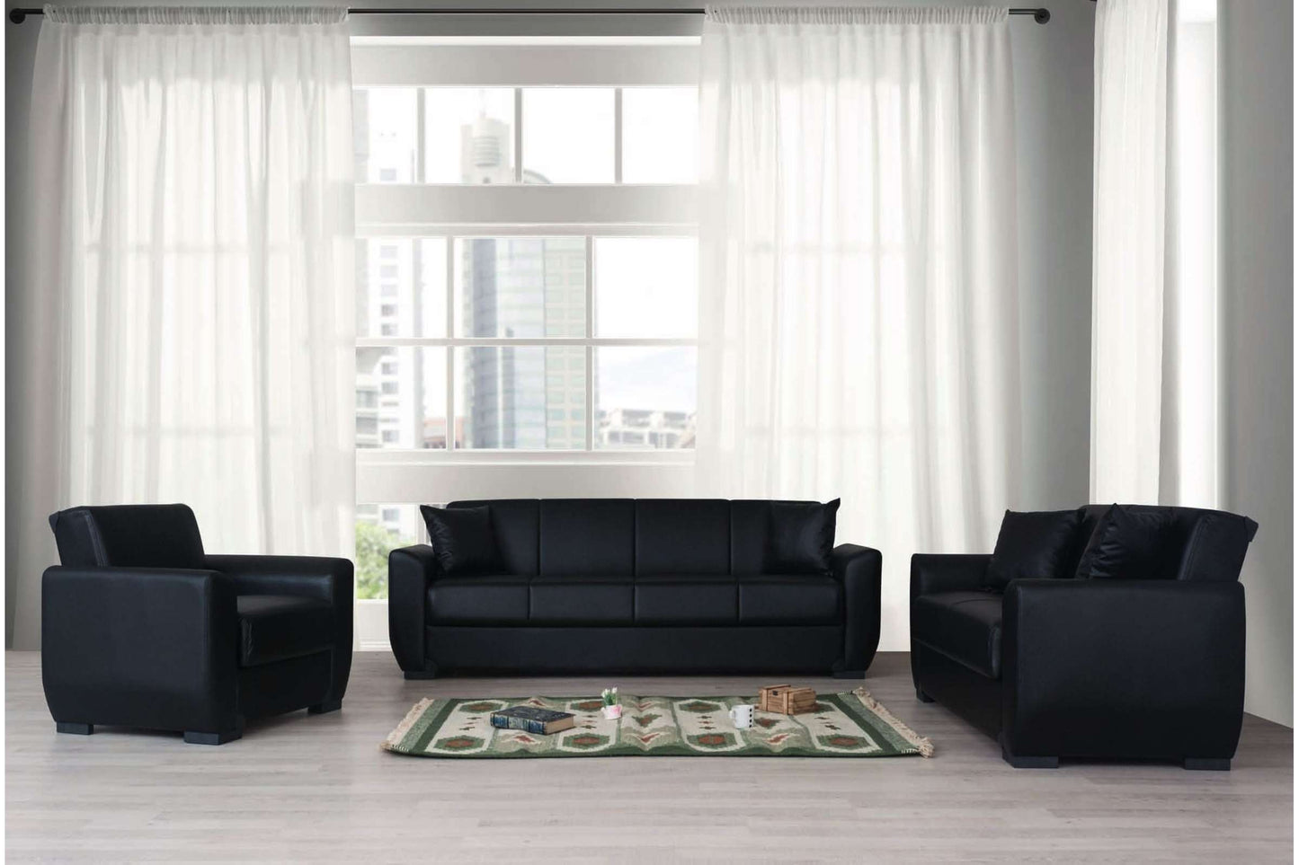 Lola Black PU Leather Loveseat - Alpha Furniture