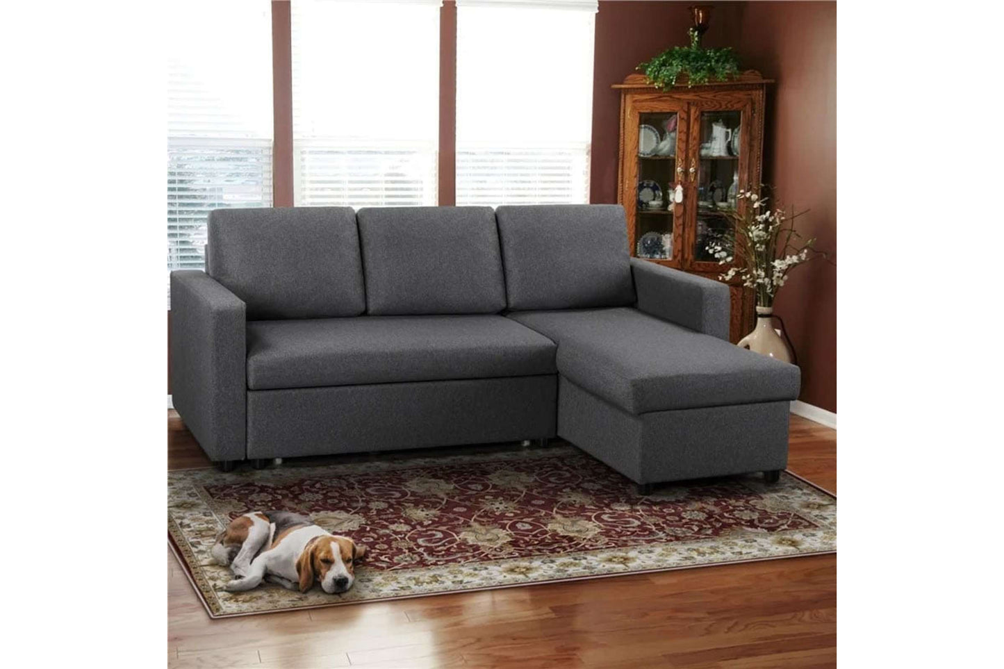 Avila Reversible Sectional Sofa Bed Dark Gray with Storage Chaise