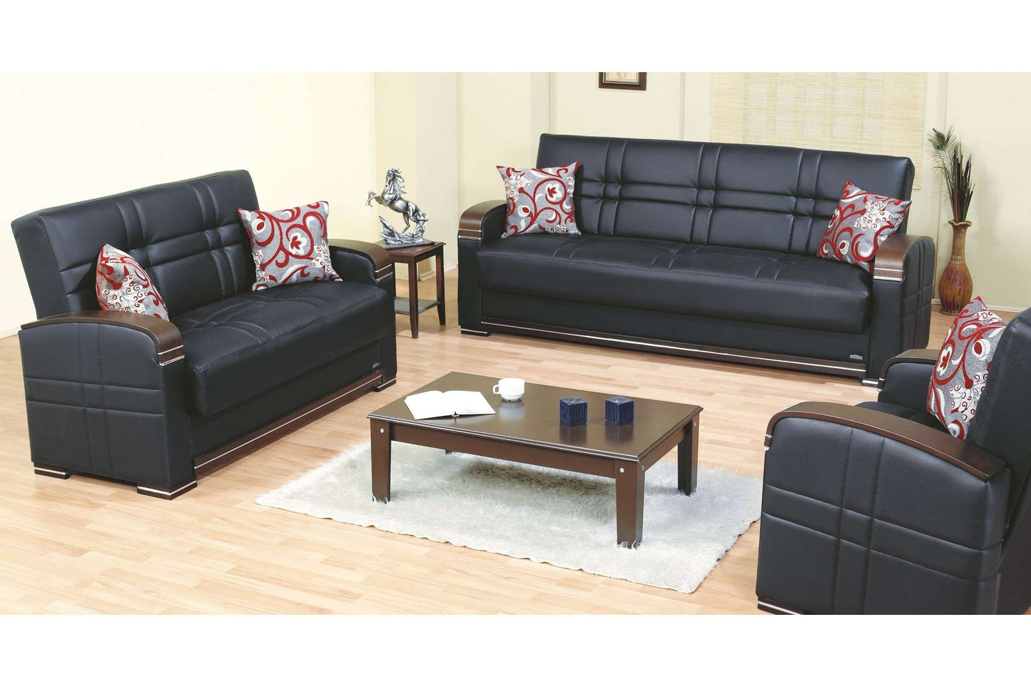 Bronx Black Leather Loveseat by Empire Furniture USA - Contemporary Convertible Sofa