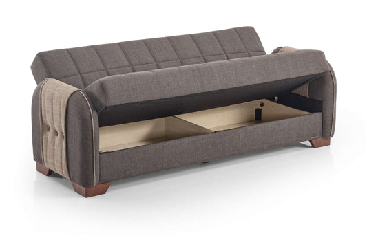 Button Fabric Convertible Sofa with Storage - 83" Wide, Dark Brown