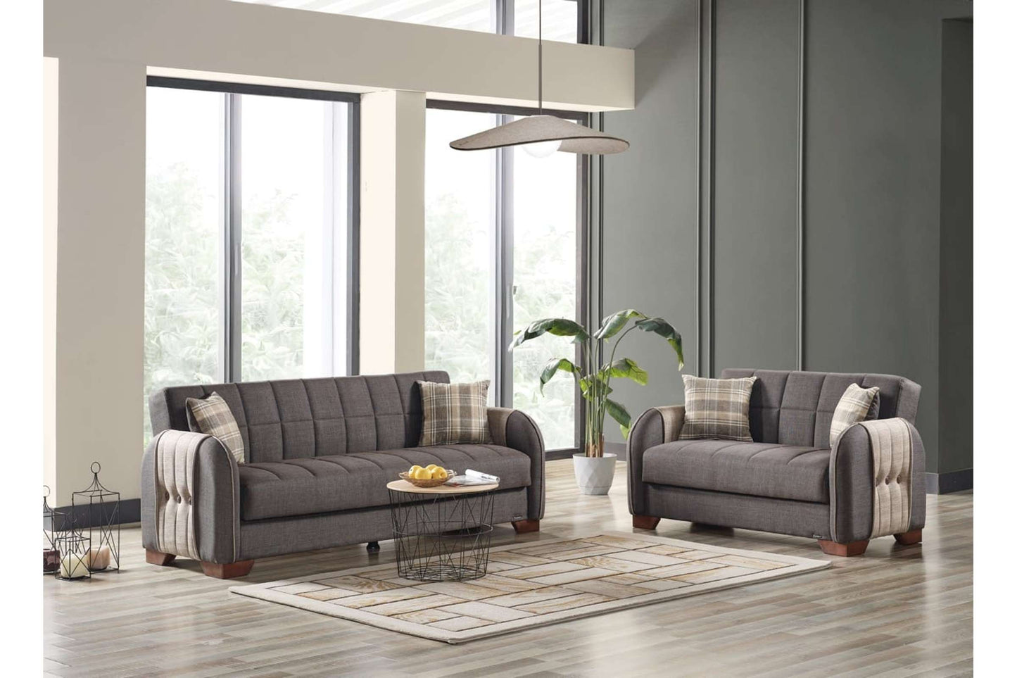 Button Fabric Convertible Sofa with Storage - 83" Wide, Dark Brown