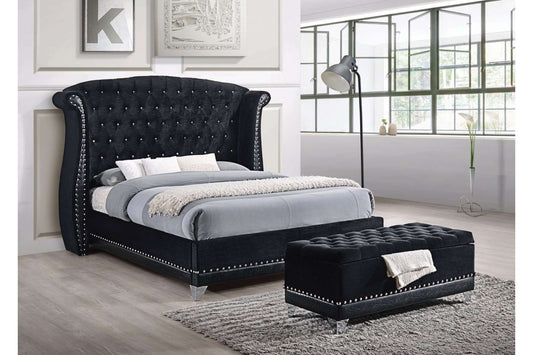 Barzini Queen Tufted Upholstered Bed with Wingback Design in Black