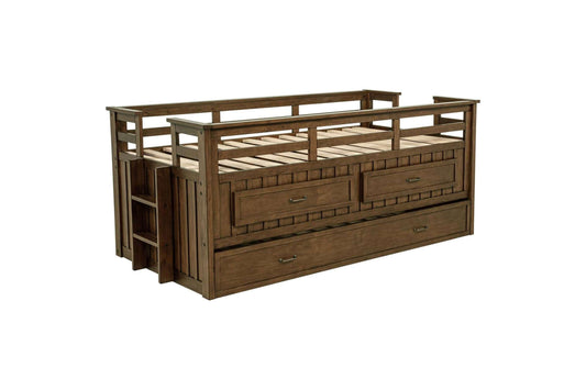 Carlsbad Wood Twin Captain's Bed with Trundle in Medium Brown