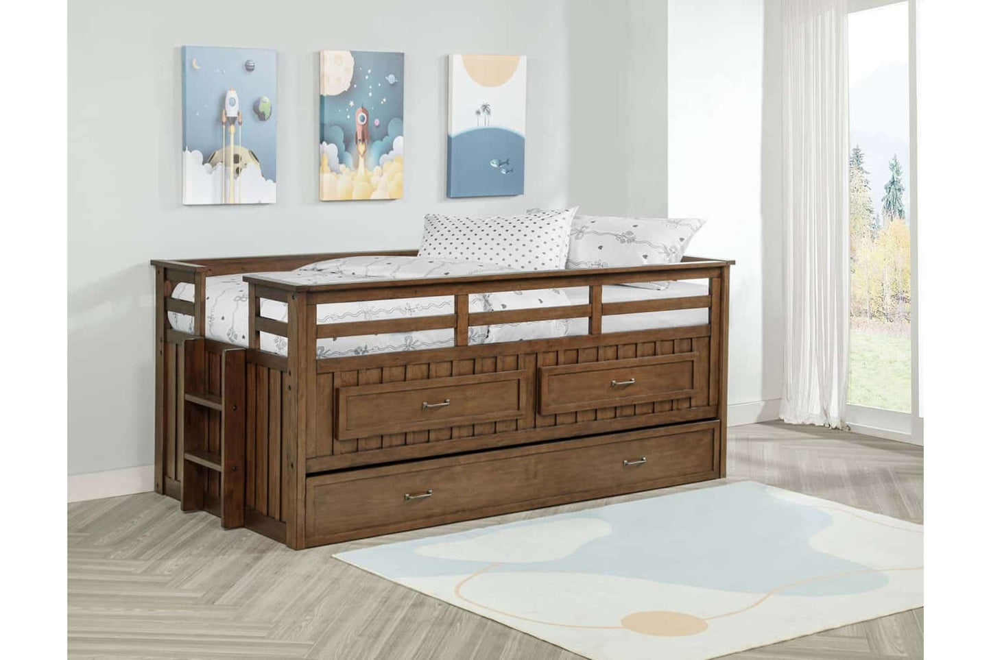 Carlsbad Wood Twin Captain's Bed with Trundle in Medium Brown