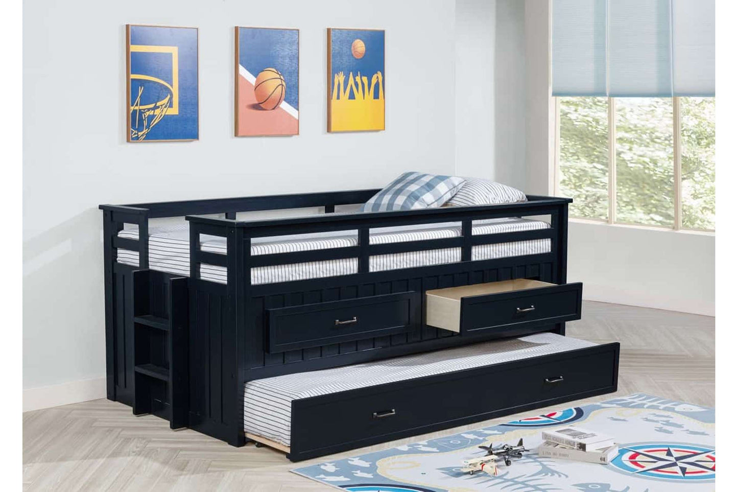 Carlsbad Wood Twin Captain's Bed with Trundle in Navy Blue by Coaster Furniture