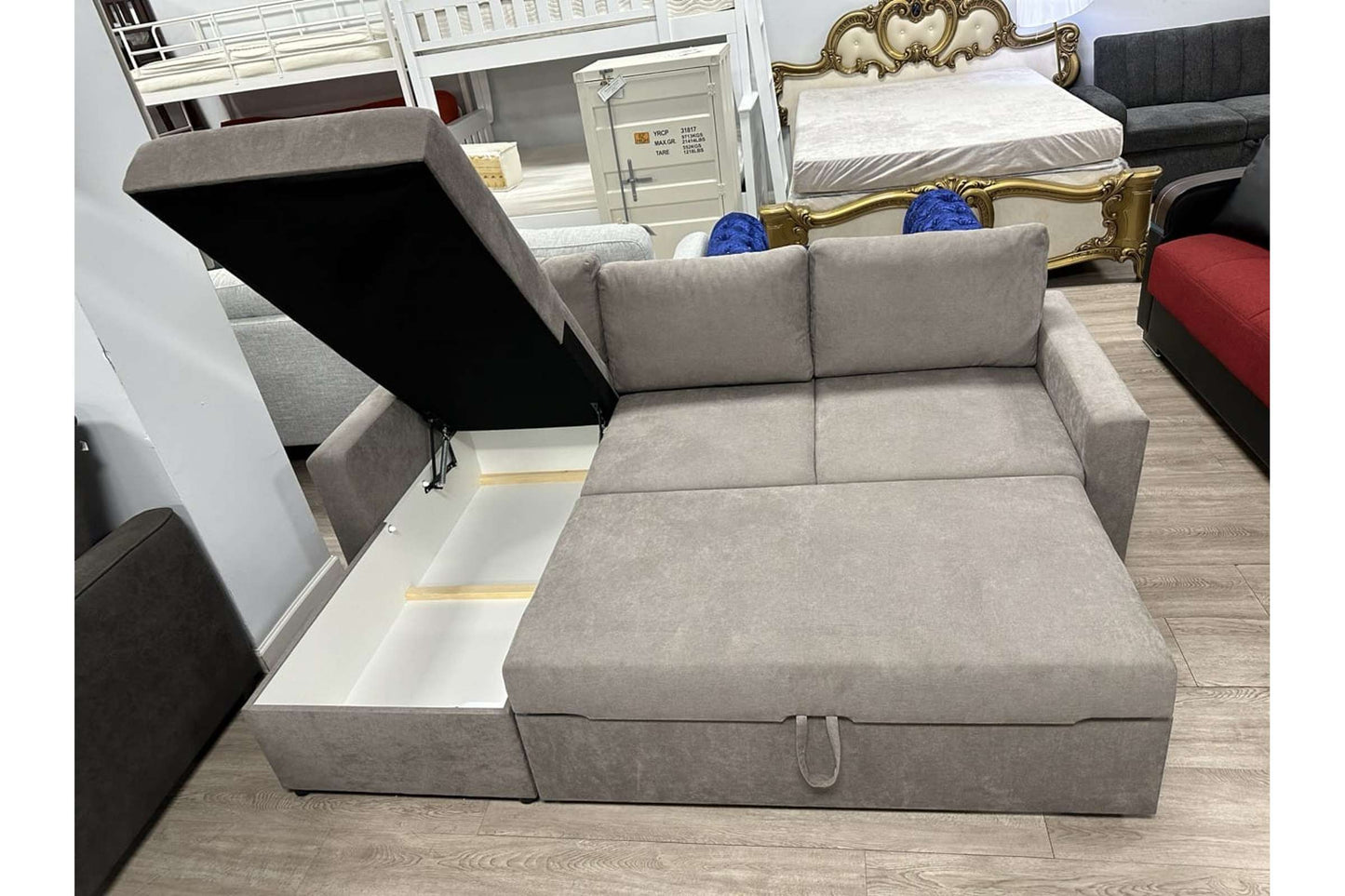 Concept Reversible Sectional Sofa Bed Light Gray with Storage Chaise