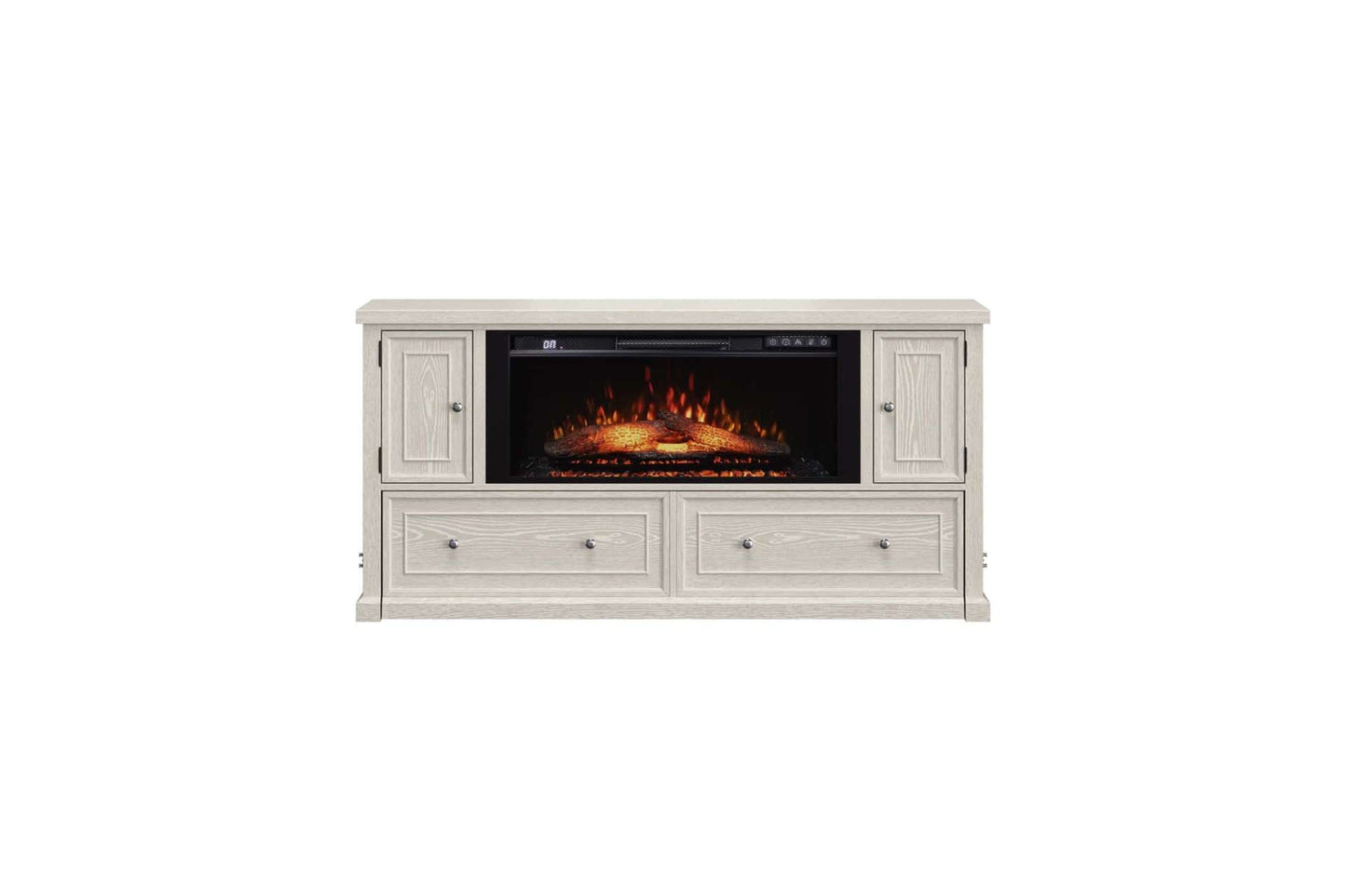 Soren Queen Fireplace Dream Console Bed in Whitewash Finish