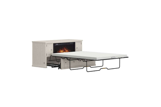 Soren Queen Fireplace Dream Console Bed in Whitewash Finish