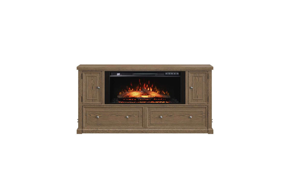 Soren Queen Fireplace Dream Console Bed in Light Oak
