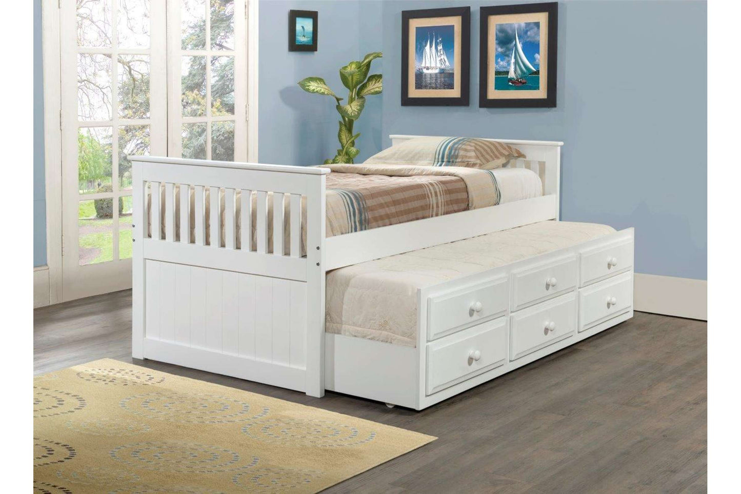 Twin Mission Captains Trundle Bed with Drawers - White