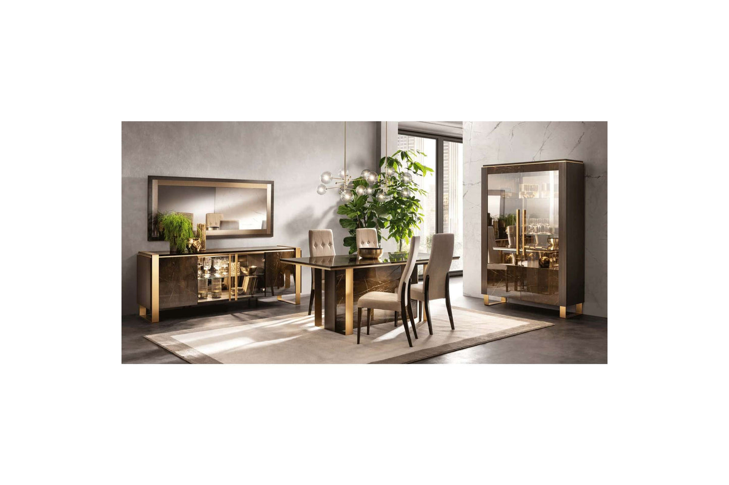 Essenza Walnut/Gold Dining Table with 2 16" Extensions