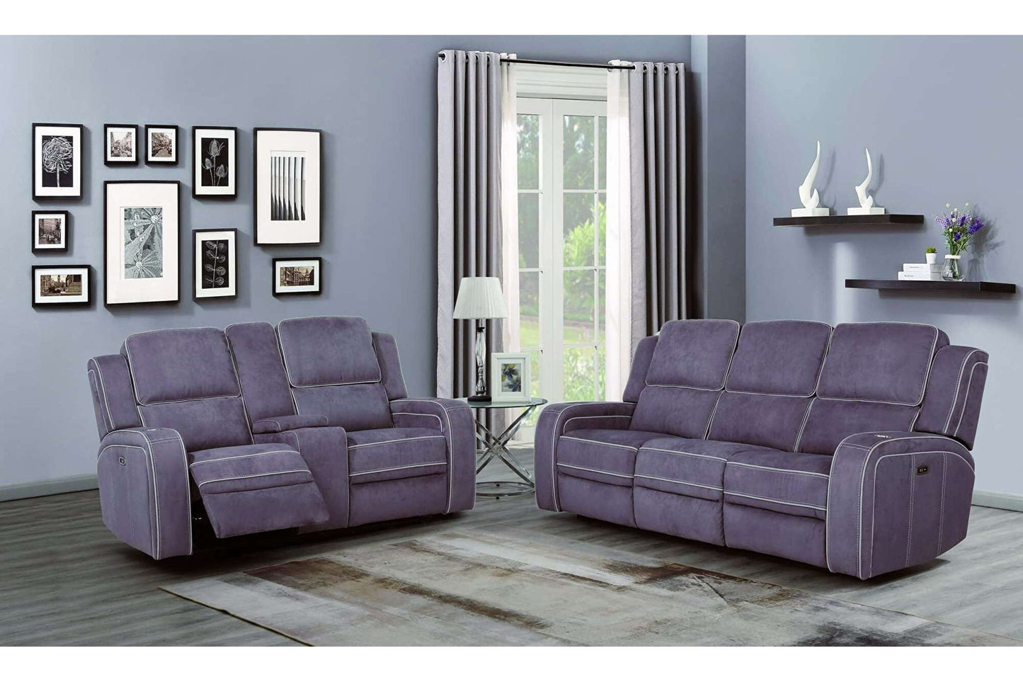 U8087 Luxury Suede Dark Gray Power Console Reclining Loveseat