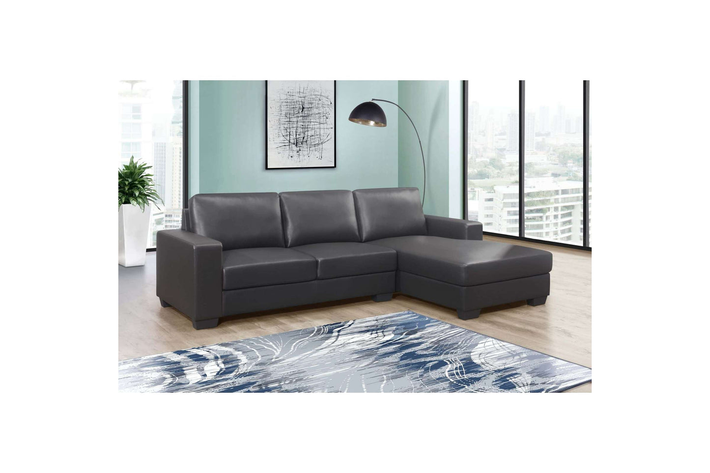 U821 Dark Grey PVC Sectional Sofa by Global Furniture