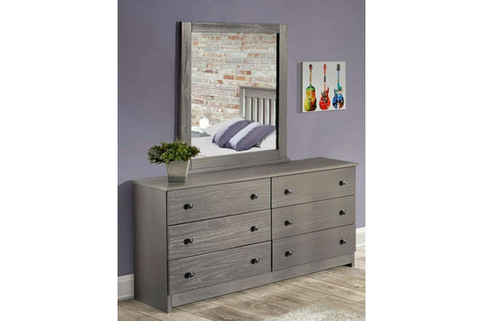 6 Drawer Double Dresser, Gray Solid Pine Wood