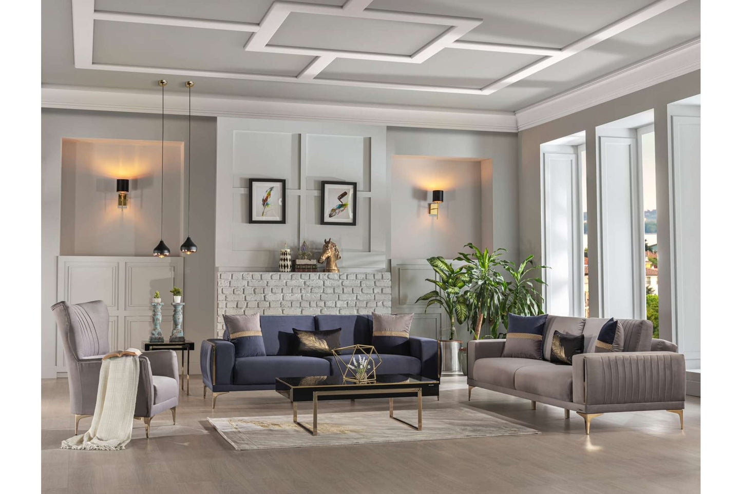 Carlino 3 Seat Sleeper Sofa Bed in Napoly Navy Blue by Bellona