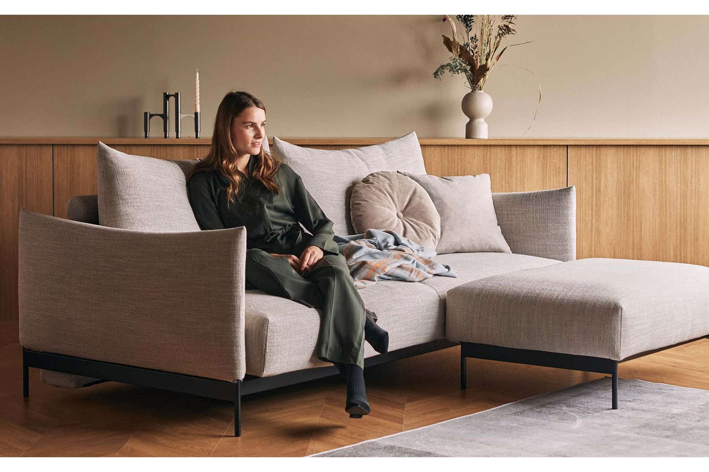 Malloy Sofa Bed (Queen Size) Micro Check Light Gray