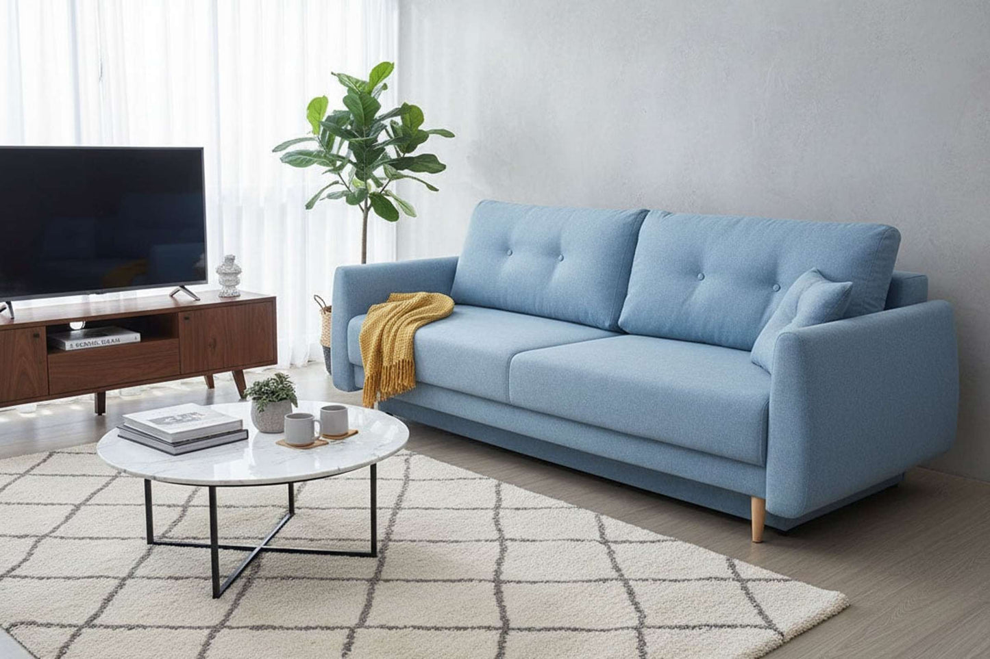 Nord Mid-Century Modern Sleeper Sofa Aqua with Storage