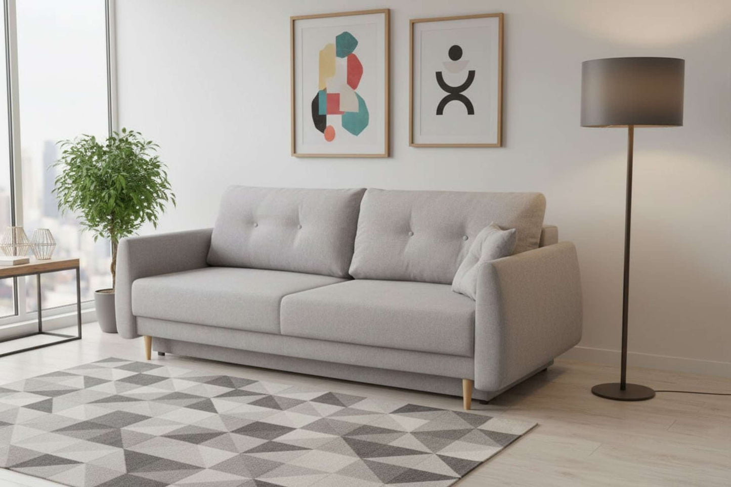 Mid-Century Modern Sleeper Sofa Silver with Storage