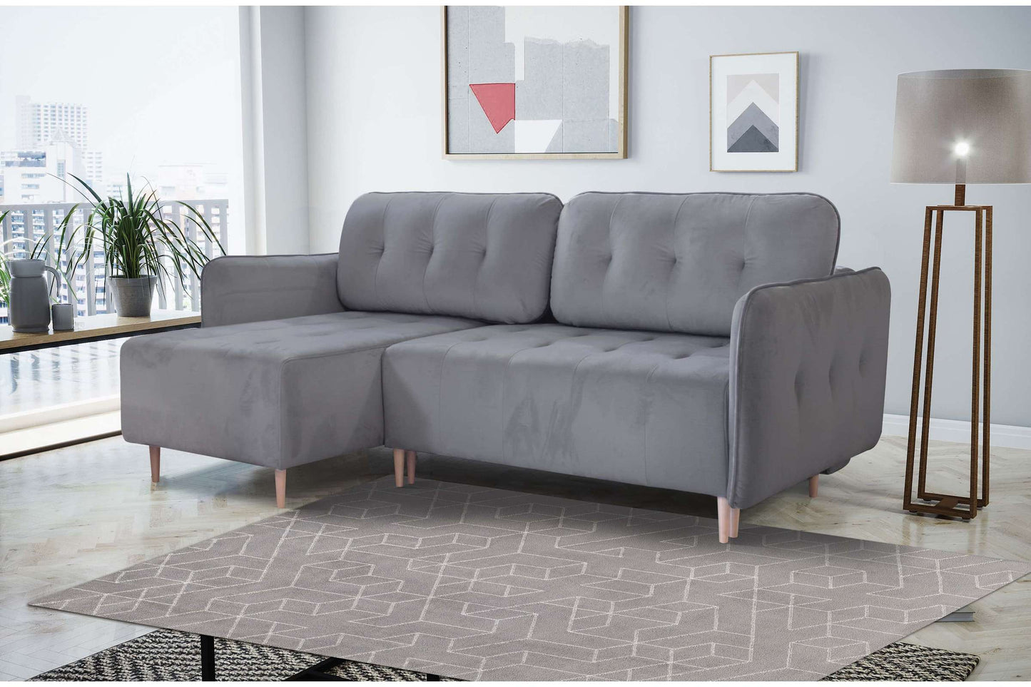 Lauri Sectional Sofa Sleeper (Queen Size) Perfect Light Gray