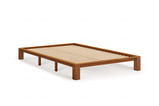 Japanese-Style Tall Tatami Solid Wood Platform Bed Base - Natural Finish, 6' x 9'