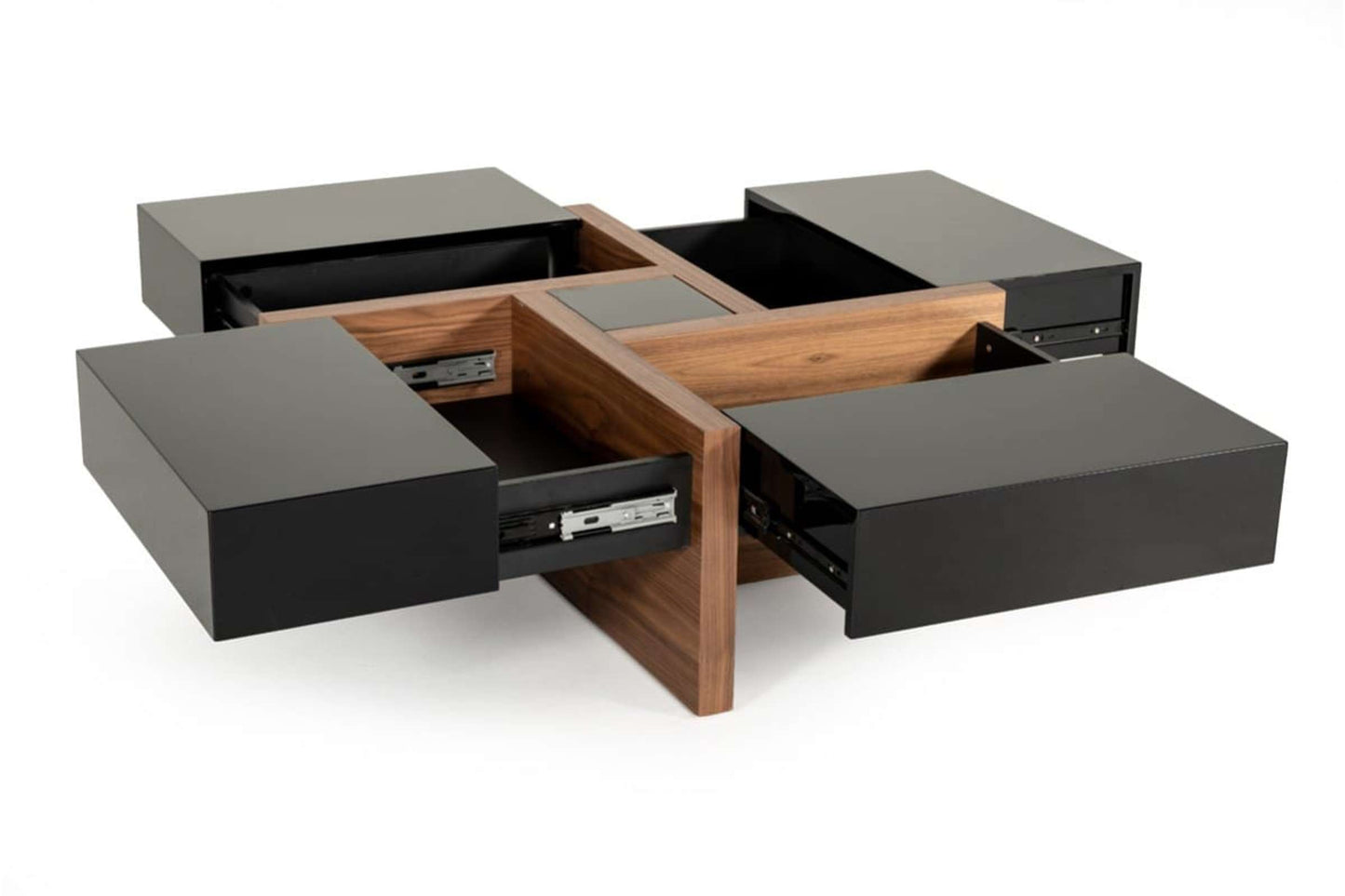 Modrest Makai Modern Black and Walnut Square Coffee Table with Storage