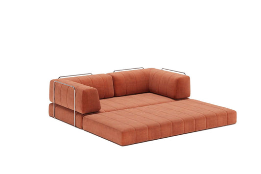 CozyPad Sleeper Sofa with Arms Esina Rust Orange - Modular 1970s Inspired Convertible Sofa Bed