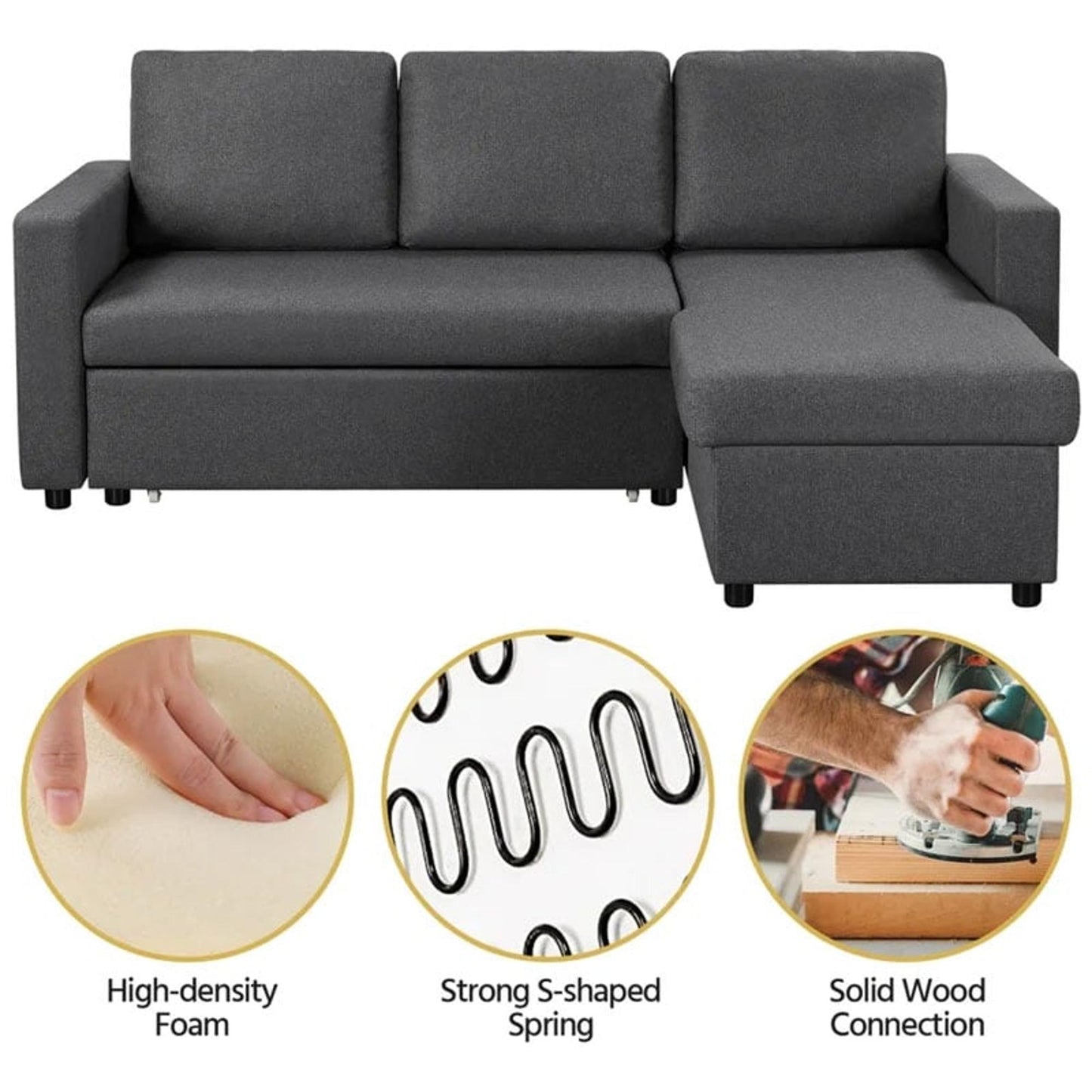 Avila Reversible Sectional Sofa Bed in Dark Gray