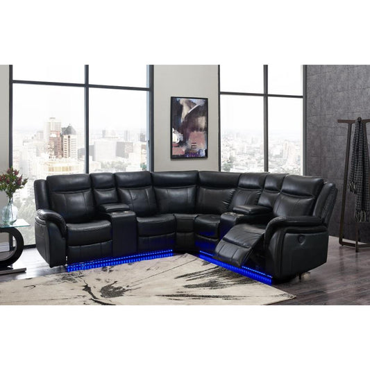 Power Motion Sectional Sofa in Black Leather