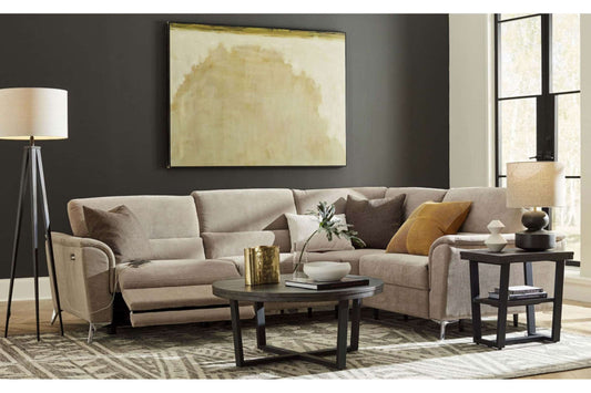 Lorenzo Sectional Sofa RHF Chaise in Leather Solana Phantom (Gray) - Power Recline with USB Charging