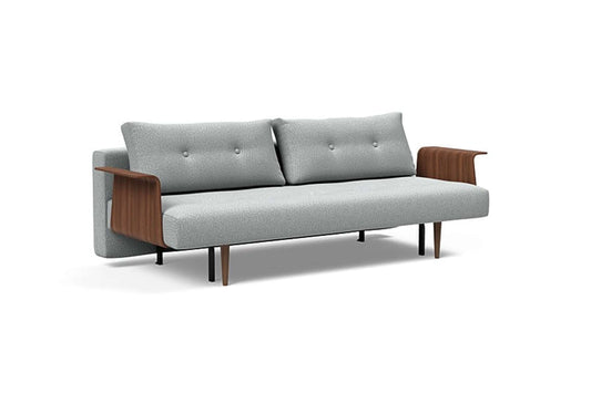 Recast Plus Sofa Bed w/Walnut Arms (Full Size) Melange Light Gray