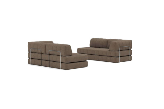 CozyPad Sleeper Sofa L-Shape with Arms - Modular Convertible Sofa in Cedar Brown