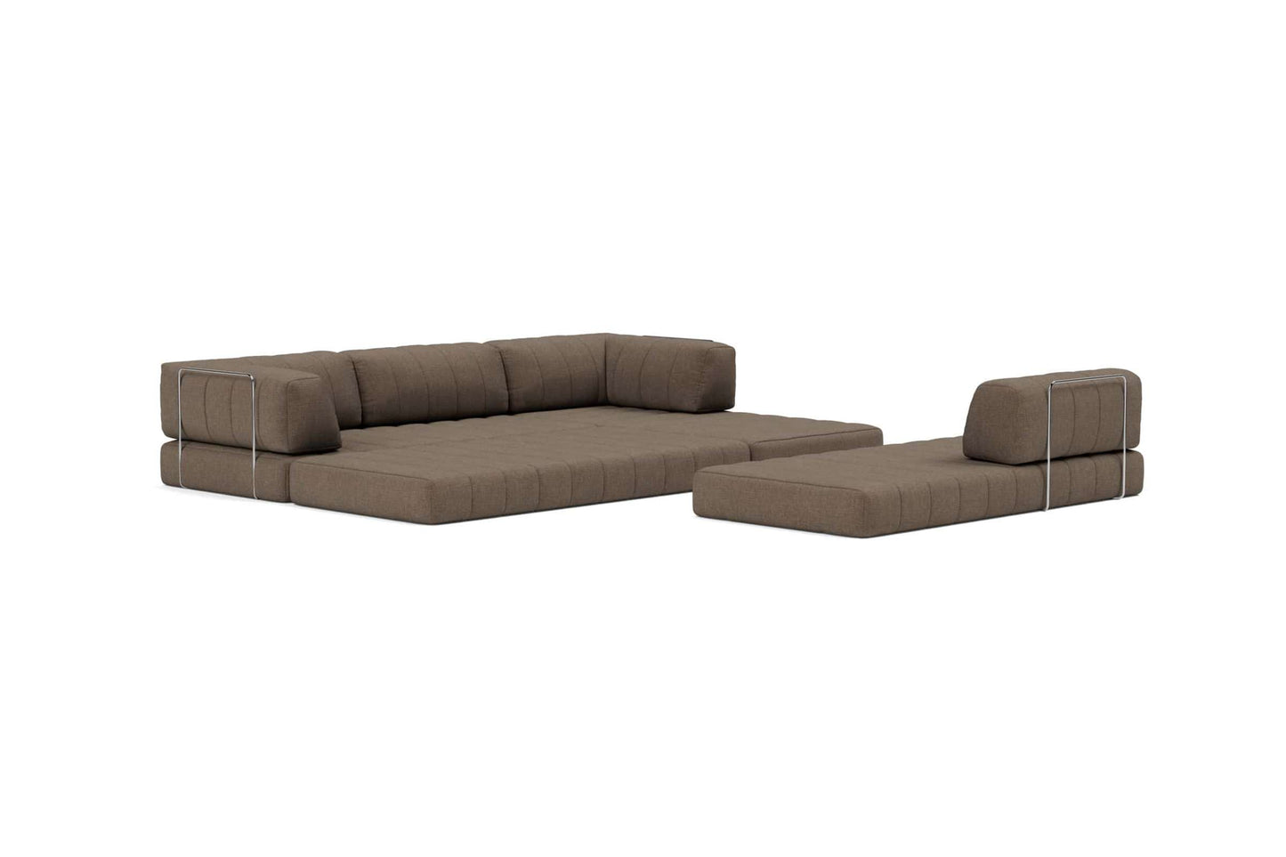 CozyPad Sleeper Sofa L-Shape with Arms - Modular Convertible Sofa in Cedar Brown