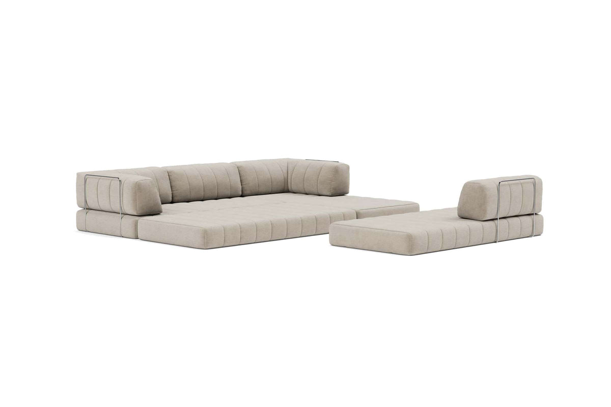 CozyPad Sleeper Sofa L-Shape with Arms, Corduroy Beige - Versatile Modular Design