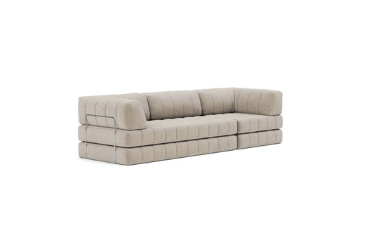 CozyPad Sleeper Sofa Grand with Arms, Coduroy Beige - Versatile 3-Seater Convertible Sofa Bed