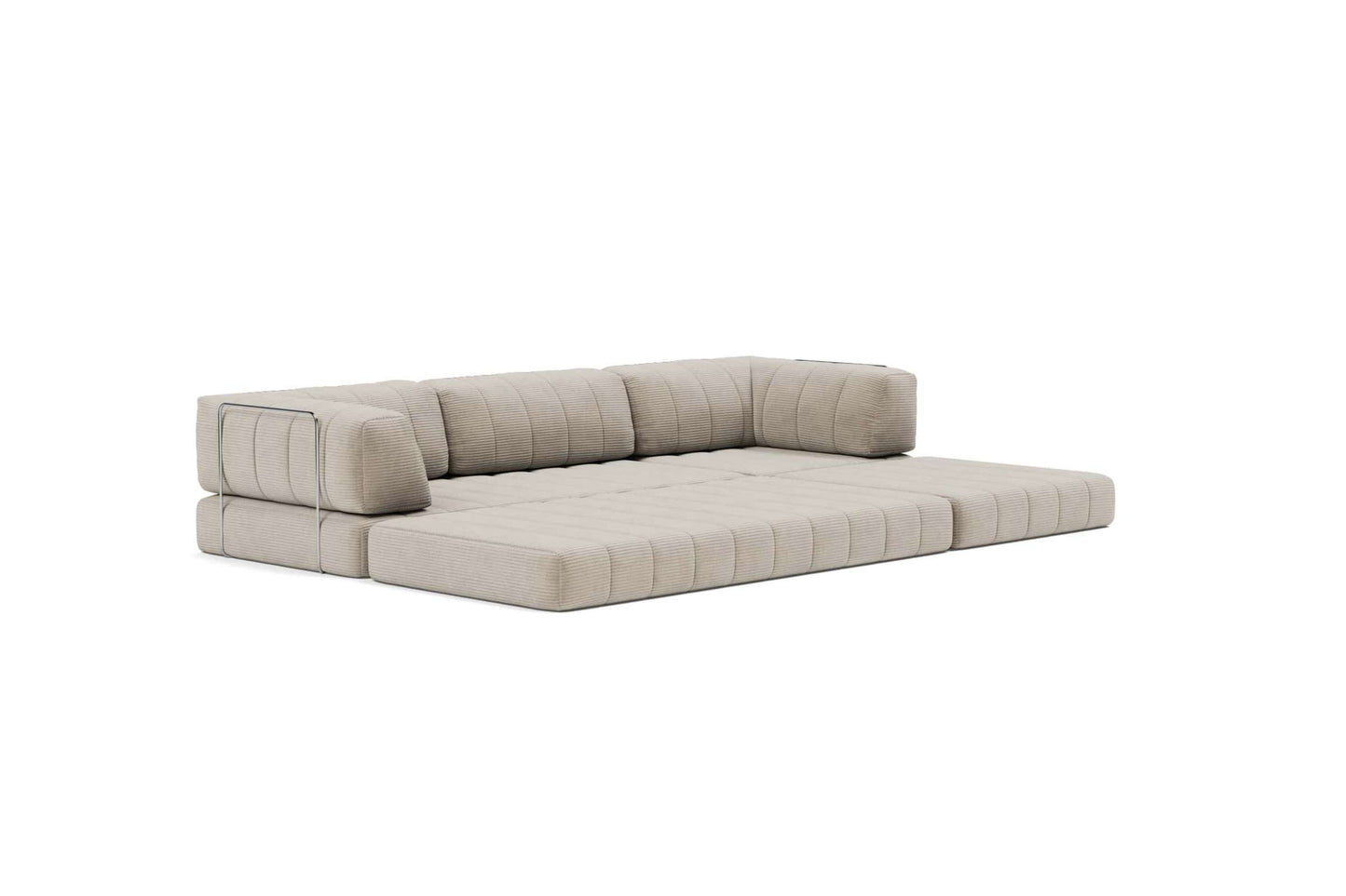 CozyPad Sleeper Sofa Grand with Arms, Coduroy Beige - Versatile 3-Seater Convertible Sofa Bed