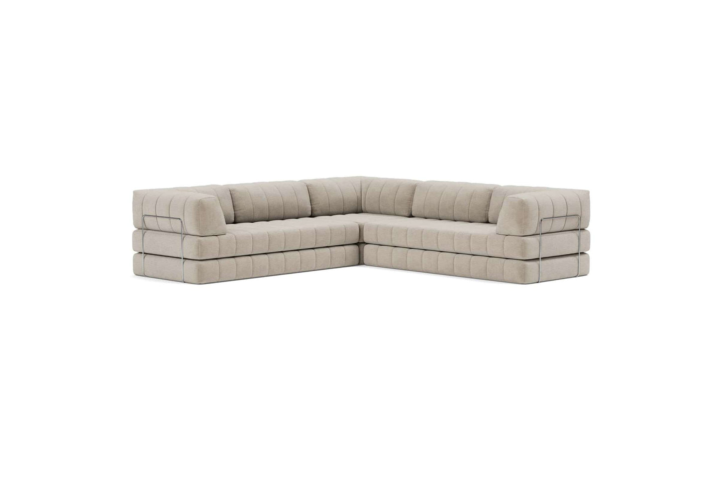 CozyPad Sleeper Sofa Corner with Arms, Corduroy Beige - Modular Convertible Sofa Bed