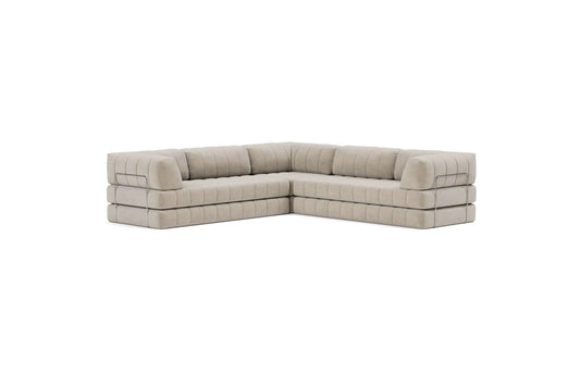 CozyPad Sleeper Sofa Corner with Arms, Corduroy Beige - Modular Convertible Sofa Bed