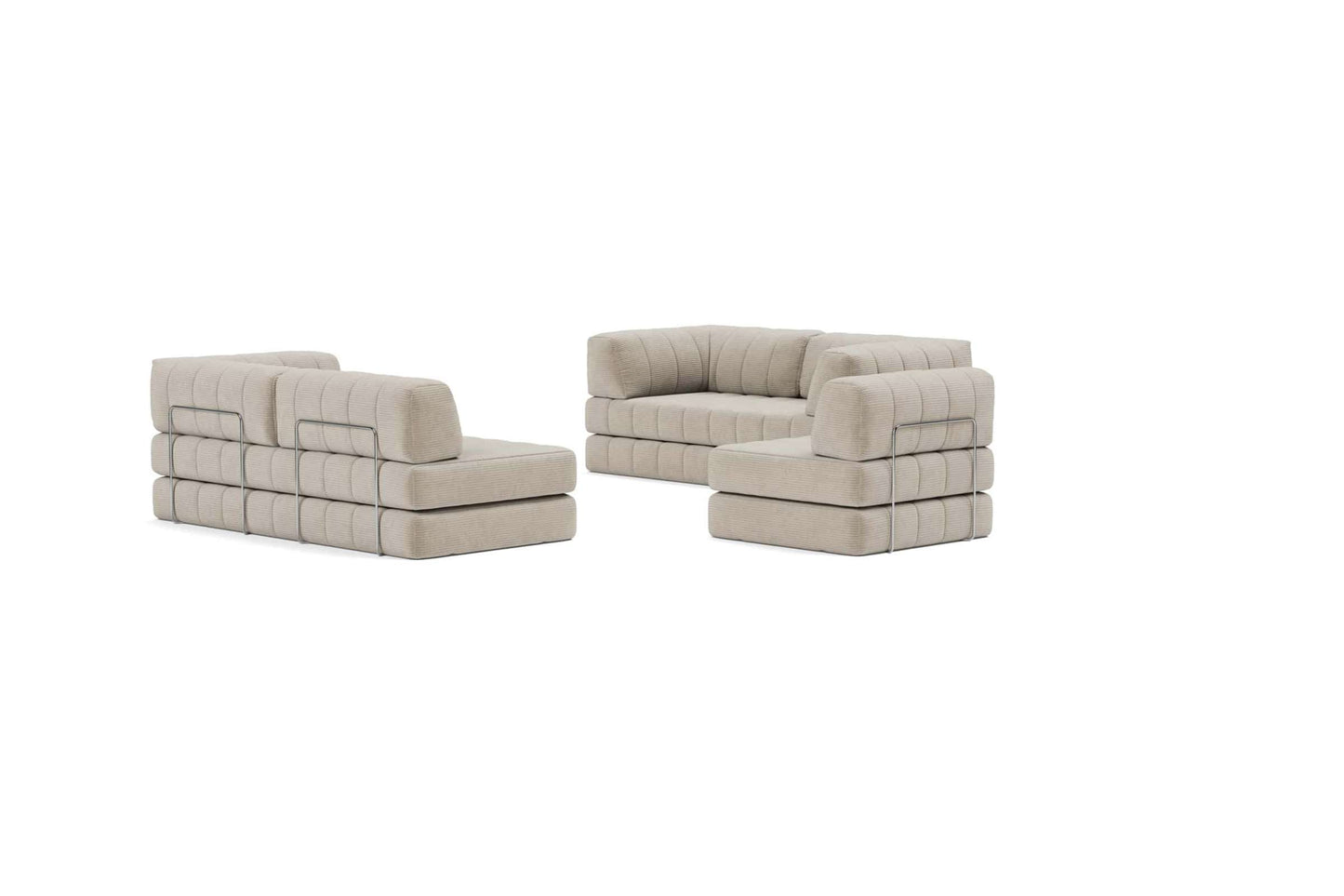 CozyPad Sleeper Sofa Corner with Arms, Corduroy Beige - Modular Convertible Sofa Bed