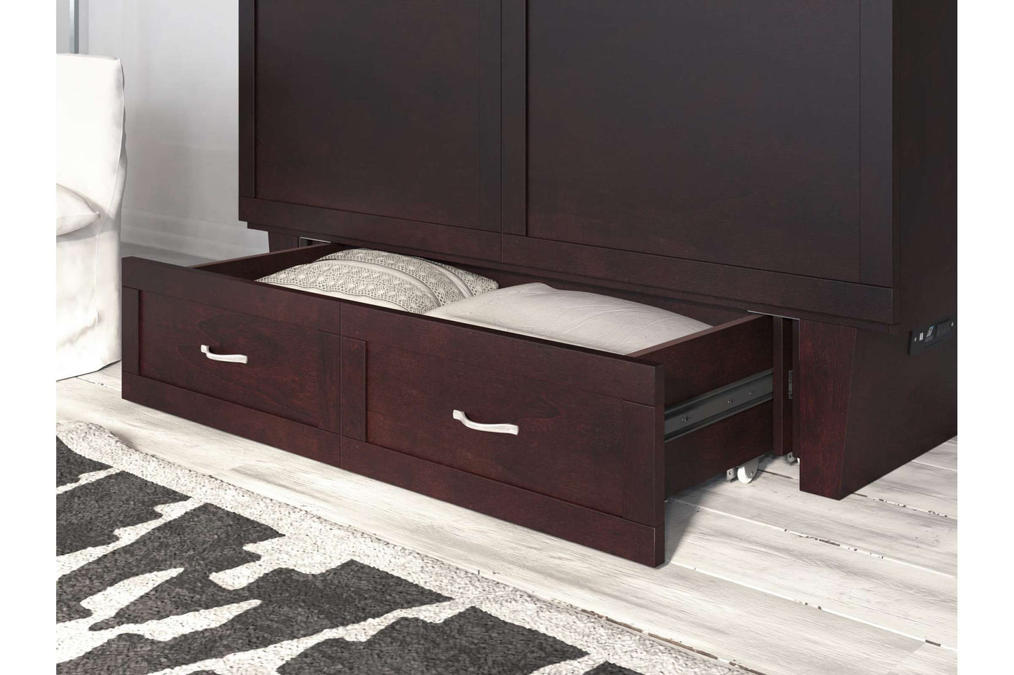 Chelsea Mid-Century Modern Queen Solid Wood Murphy Bed Chest w/Mattress in Espresso - Space-Saving Cabinet Bed