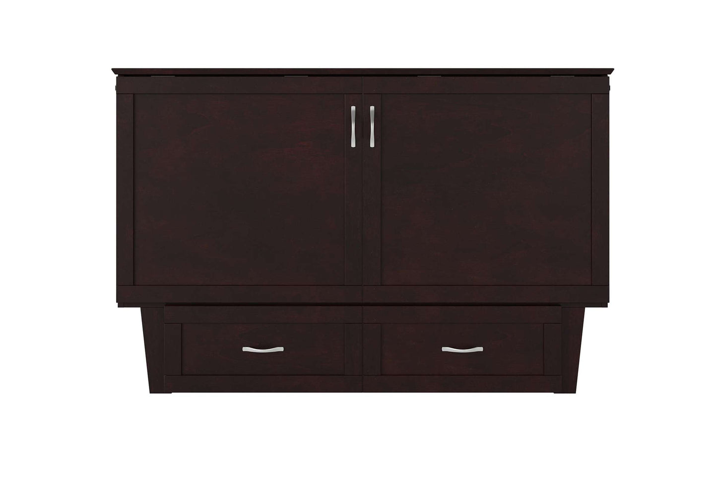 Chelsea Mid-Century Modern Queen Solid Wood Murphy Bed Chest w/Mattress in Espresso - Space-Saving Cabinet Bed