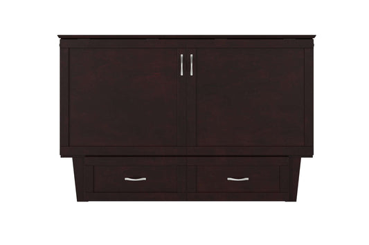 Chelsea Mid-Century Modern Queen Solid Wood Murphy Bed Chest w/Mattress in Espresso - Space-Saving Cabinet Bed