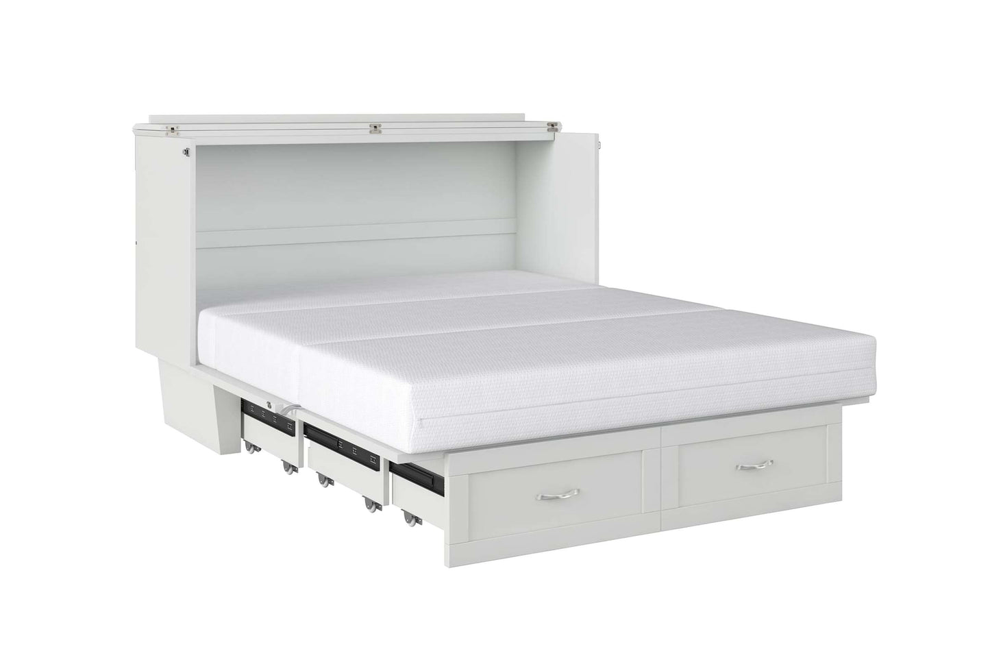 Chelsea Mid-Century Modern Queen Solid Wood Murphy Bed Chest with Mattress in White by AFI Furnishings