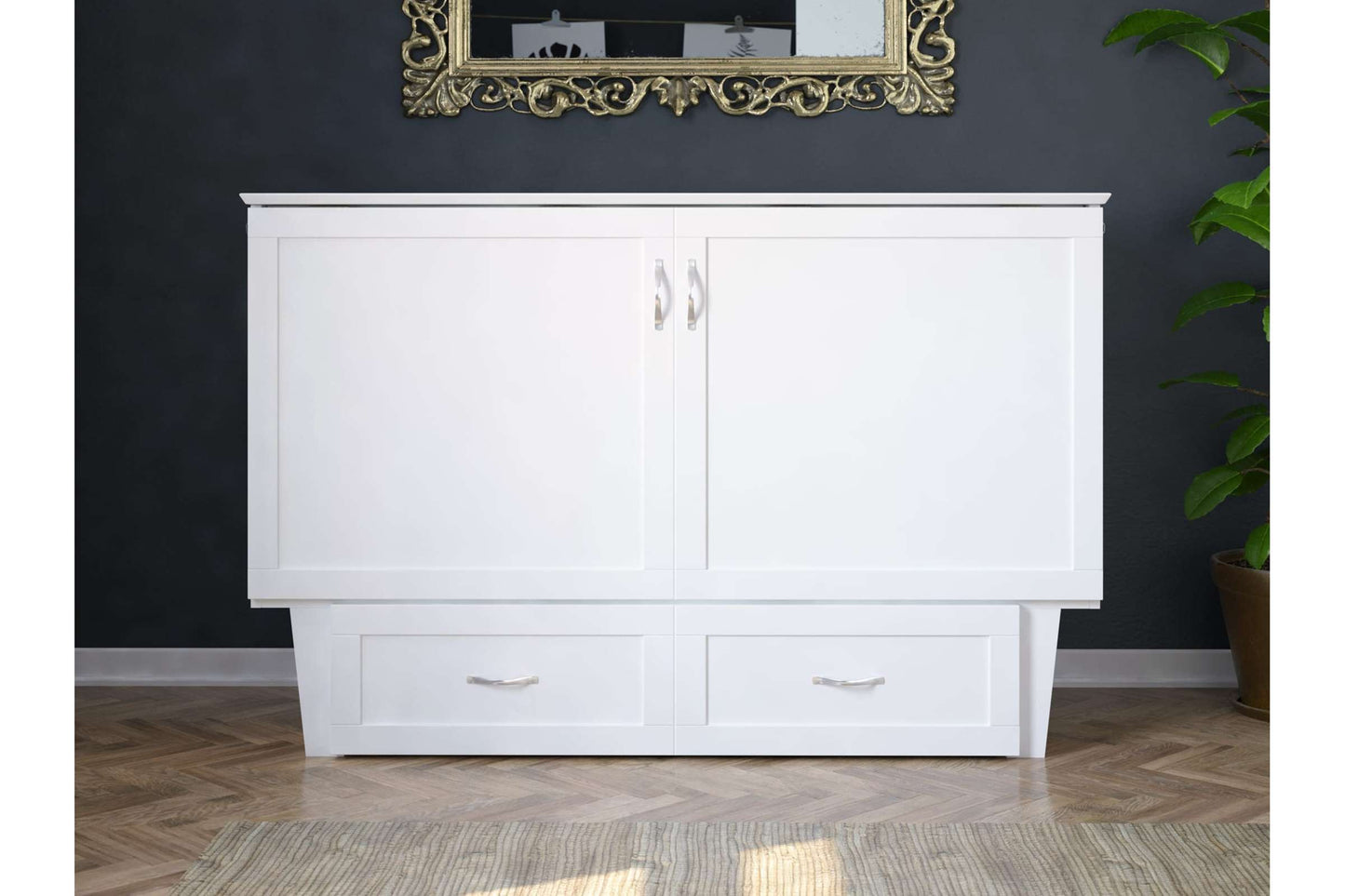 Chelsea Mid-Century Modern Queen Solid Wood Murphy Bed Chest with Mattress in White by AFI Furnishings