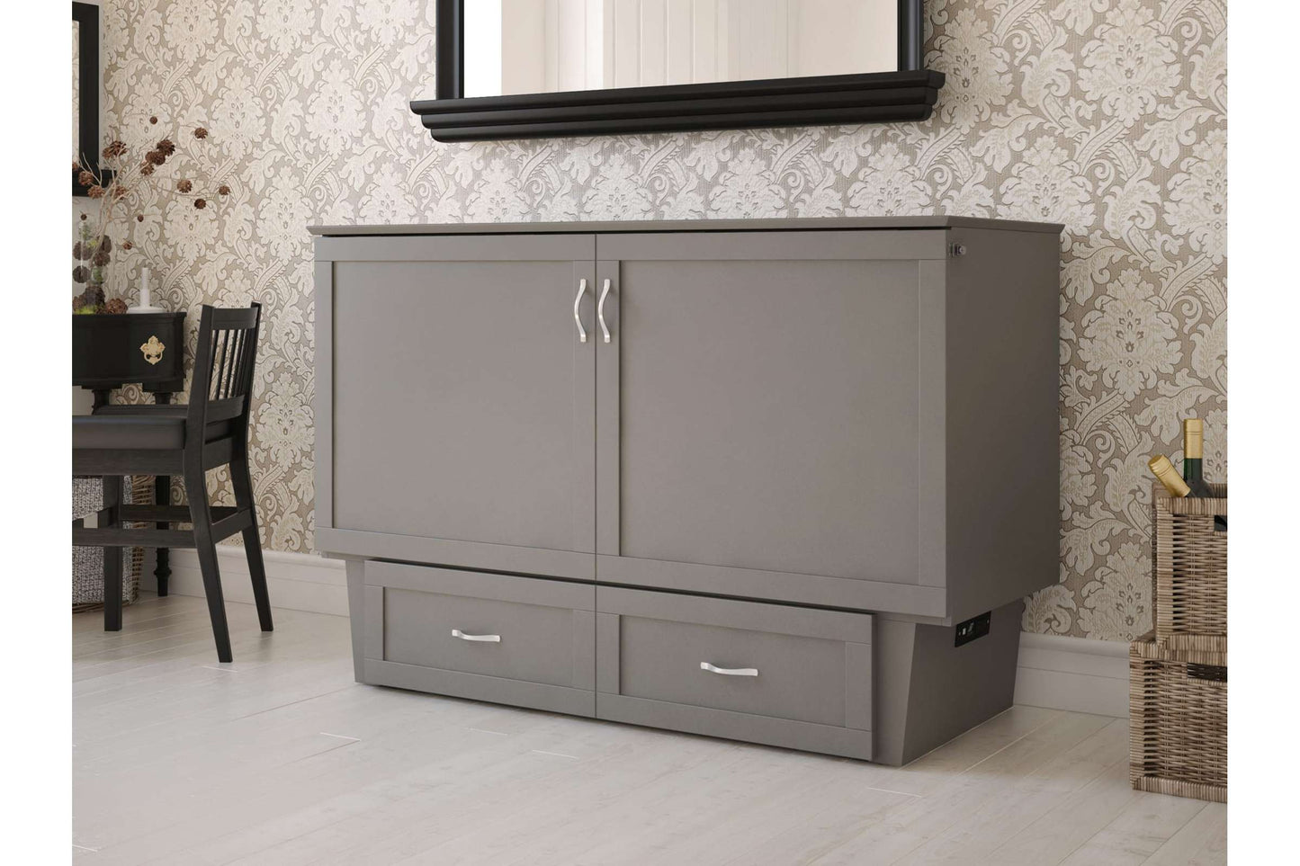 Chelsea Mid-Century Modern Queen Solid Wood Murphy Bed Chest with Mattress in Grey - AFI Furnishings