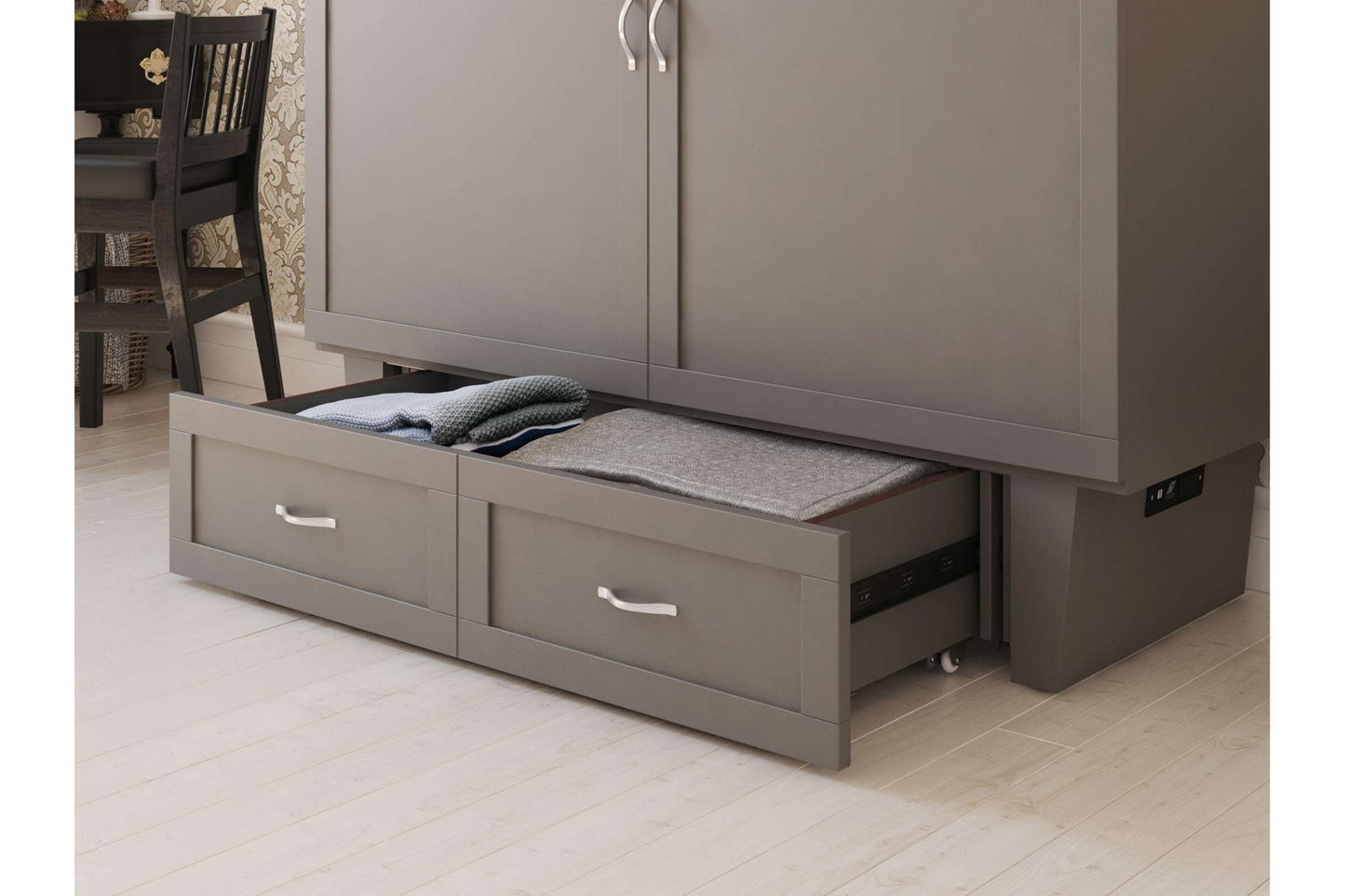 Chelsea Mid-Century Modern Queen Solid Wood Murphy Bed Chest with Mattress in Grey - AFI Furnishings